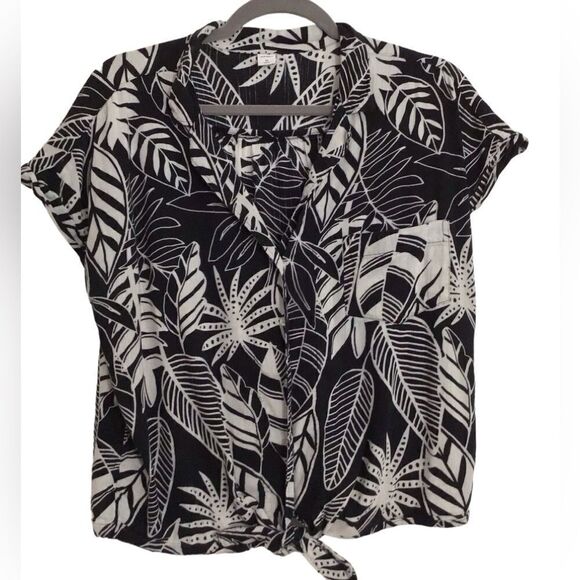 Old Navy Tropical Print Button Down Top Blouse Size Medium - Picture 1 of 2